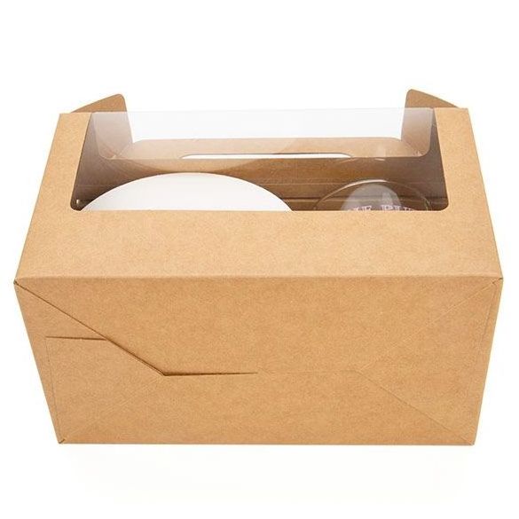 Folding clear window gable boxes kraft paper coaster packaging box for glass cups