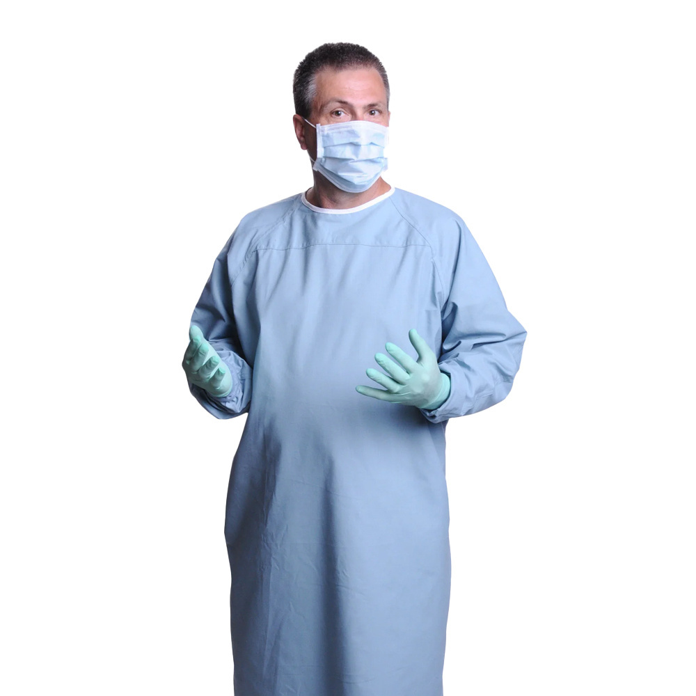 Disposable Protective Suit Sterilization Surgical/Medical Nonwoven Isolation Gown with knit cuff blue package of 50 Gowns