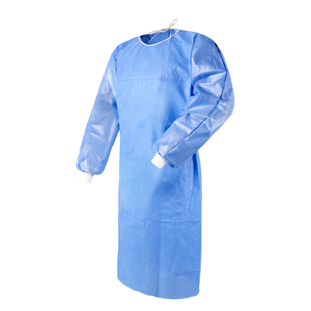 Disposable Protective Suit Sterilization Surgical/Medical Nonwoven Isolation Gown with knit cuff blue package of 50 Gowns