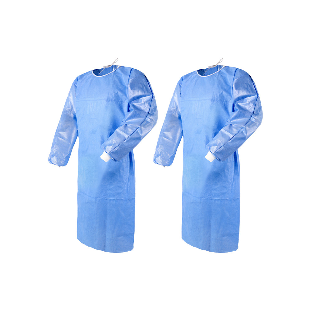 Disposable Protective Suit Sterilization Surgical/Medical Nonwoven Isolation Gown with knit cuff blue package of 50 Gowns