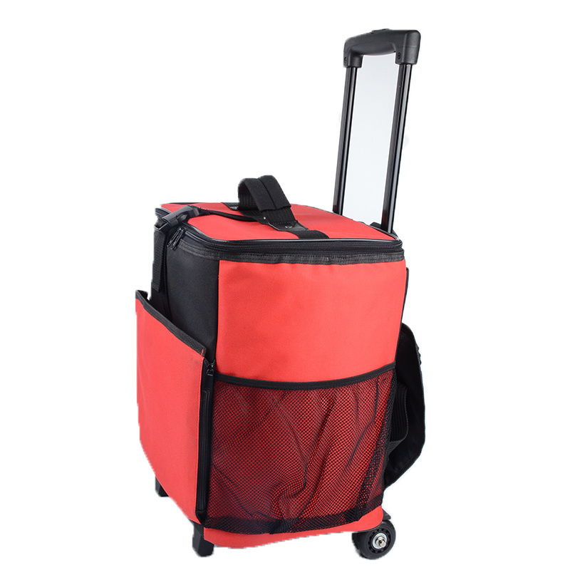 Rolling Insulated Lunch Picnic Trolley Cooler Bag with Wheel New Style Double Layer Outdoor Large Capacity Waterproof Polyester