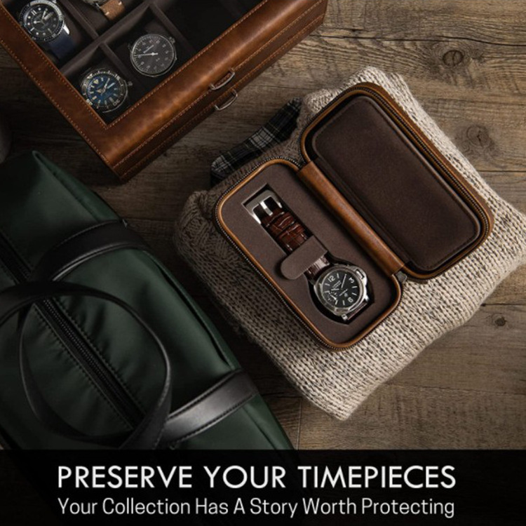 Popular Hot Selling Retro Leather Watch Box Luxury Leather Watch Storage Box With Two Pack Watch Organizer