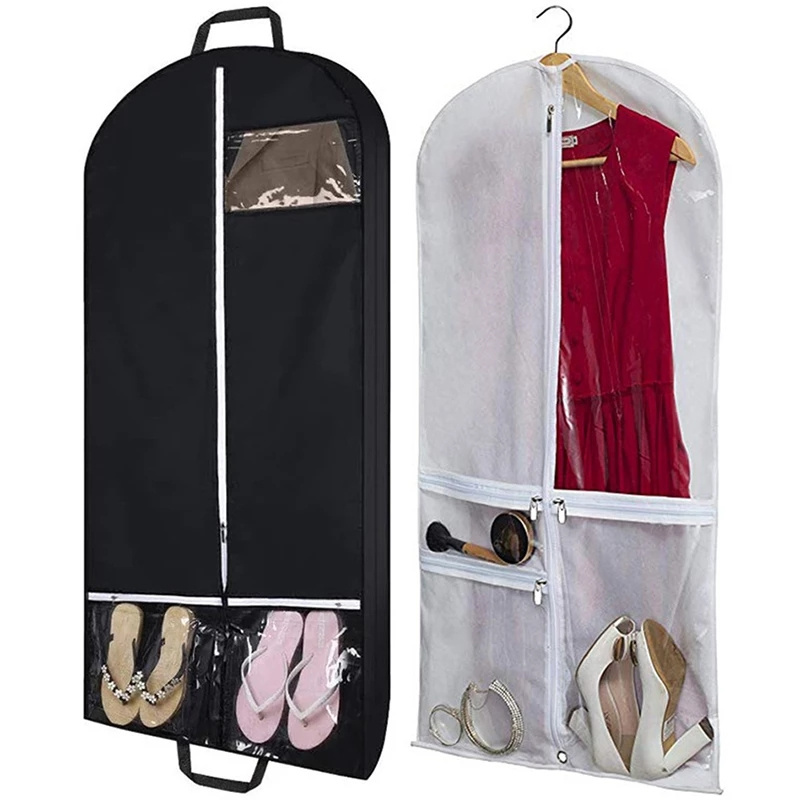 Black Travel Garment Bag with Accessories Zipper Pocket Breathable Suit Garment Dust Cover for Shirts Suits Tuxedos Dresses Coat