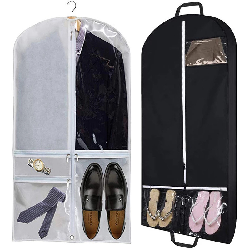 Black Travel Garment Bag with Accessories Zipper Pocket Breathable Suit Garment Dust Cover for Shirts Suits Tuxedos Dresses Coat