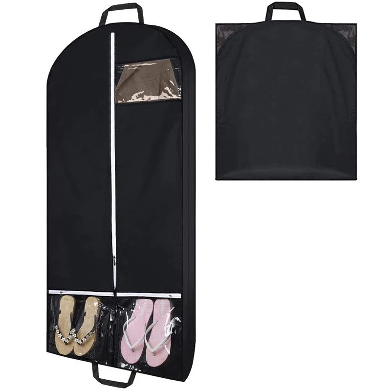 Black Travel Garment Bag with Accessories Zipper Pocket Breathable Suit Garment Dust Cover for Shirts Suits Tuxedos Dresses Coat