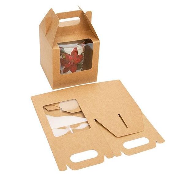 Eco friendly clear window gable box coffee cup cardboard box kraft paper packaging boxes for mugs