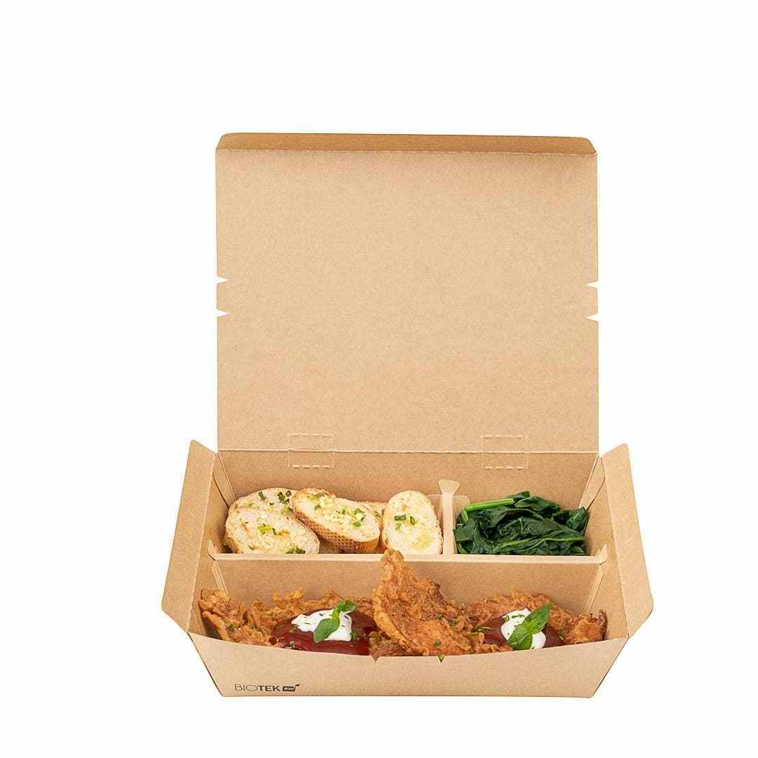 Wholesale custom disposable lunch food container burger box 3 compartments kraft paper bento box