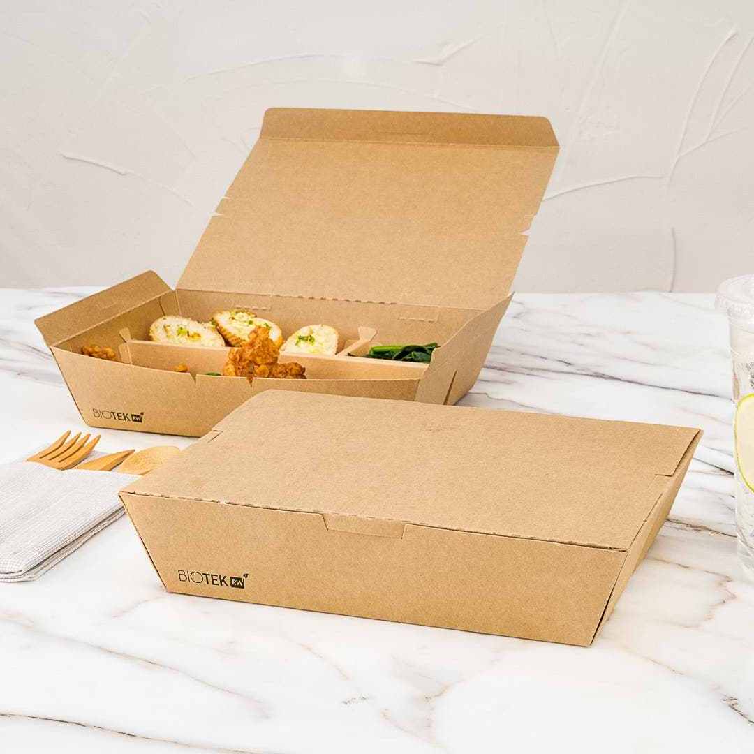 Wholesale custom disposable lunch food container burger box 3 compartments kraft paper bento box