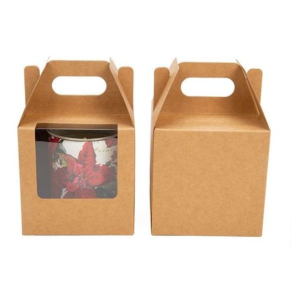 Eco friendly clear window gable box coffee cup cardboard box kraft paper packaging boxes for mugs