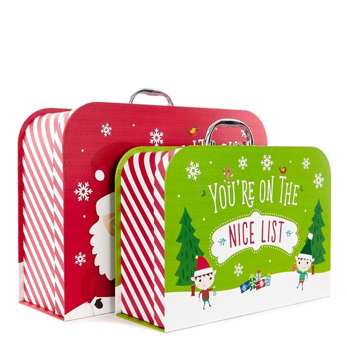 Custom paper cardboard christmas suitcase ornament gift box with handle