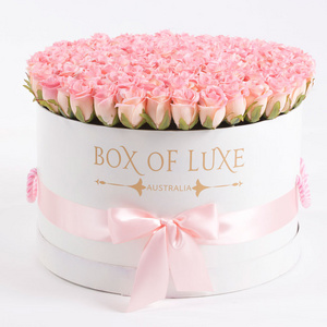 Elegant wholesale custom white cardboard flower gift box round hat box for flowers