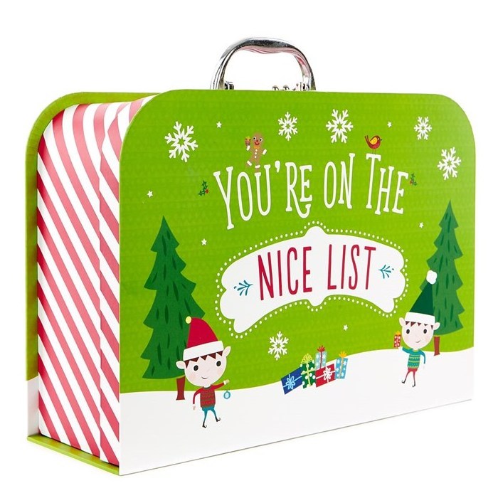 Custom paper cardboard christmas suitcase ornament gift box with handle