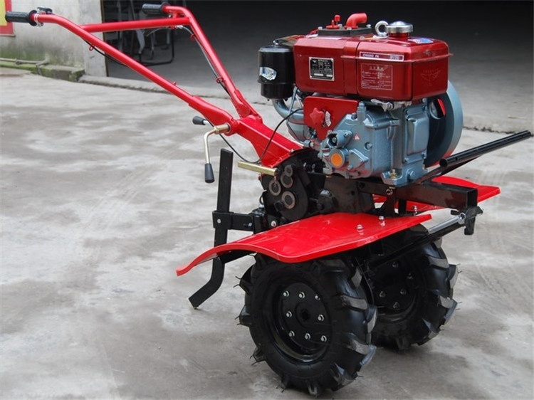 Best quality lower price 6.5hp-15hp diesel gasoline power tiller machine tractor trailer mini rotary tiller in india