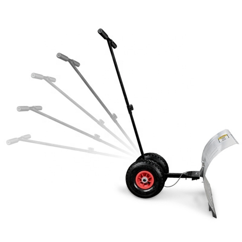 Blade rolling snow pusher shovel with wheels and adjustable handle