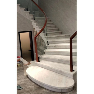 Villa Indoor Natural Stone Curved Stairs  Rose Marble Price Pink vein White Marble Stone Grand Staircase