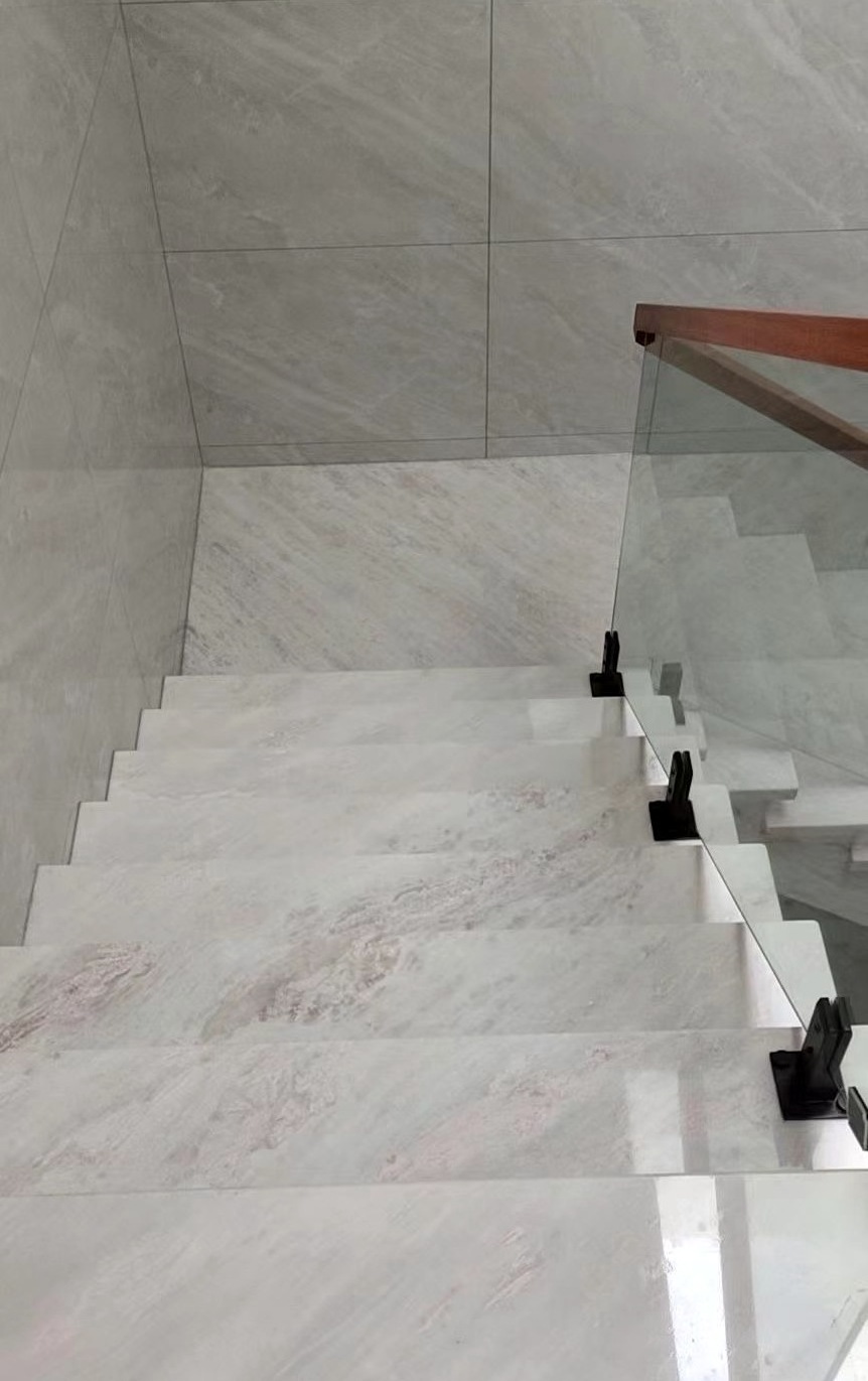 Villa Indoor Natural Stone Curved Stairs  Rose Marble Price Pink vein White Marble Stone Grand Staircase