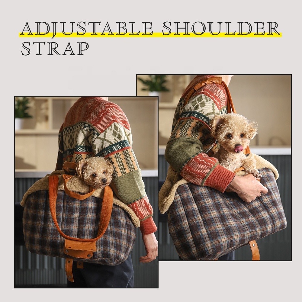 Autumn Winter Warm Classic Plaid Pattern Double Layer Carrying Cat Dog Tote Bag Pet Carrier Bag