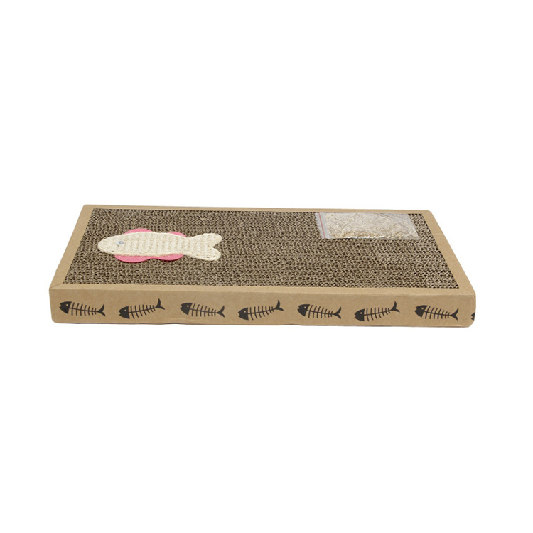 Low moq cheap sisal cat scratch board with fish pattern