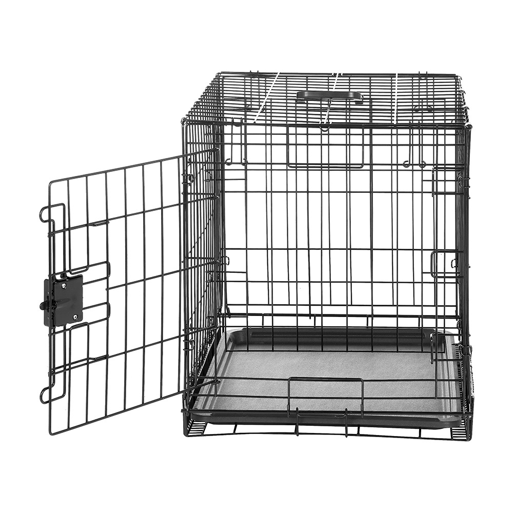 Vietnam Factory Production Double Door Built-in Tray Black Foldable Metal Wire Pet Cage Dog Crate