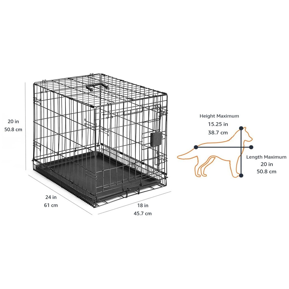 Vietnam Factory Production Double Door Built-in Tray Black Foldable Metal Wire Pet Cage Dog Crate