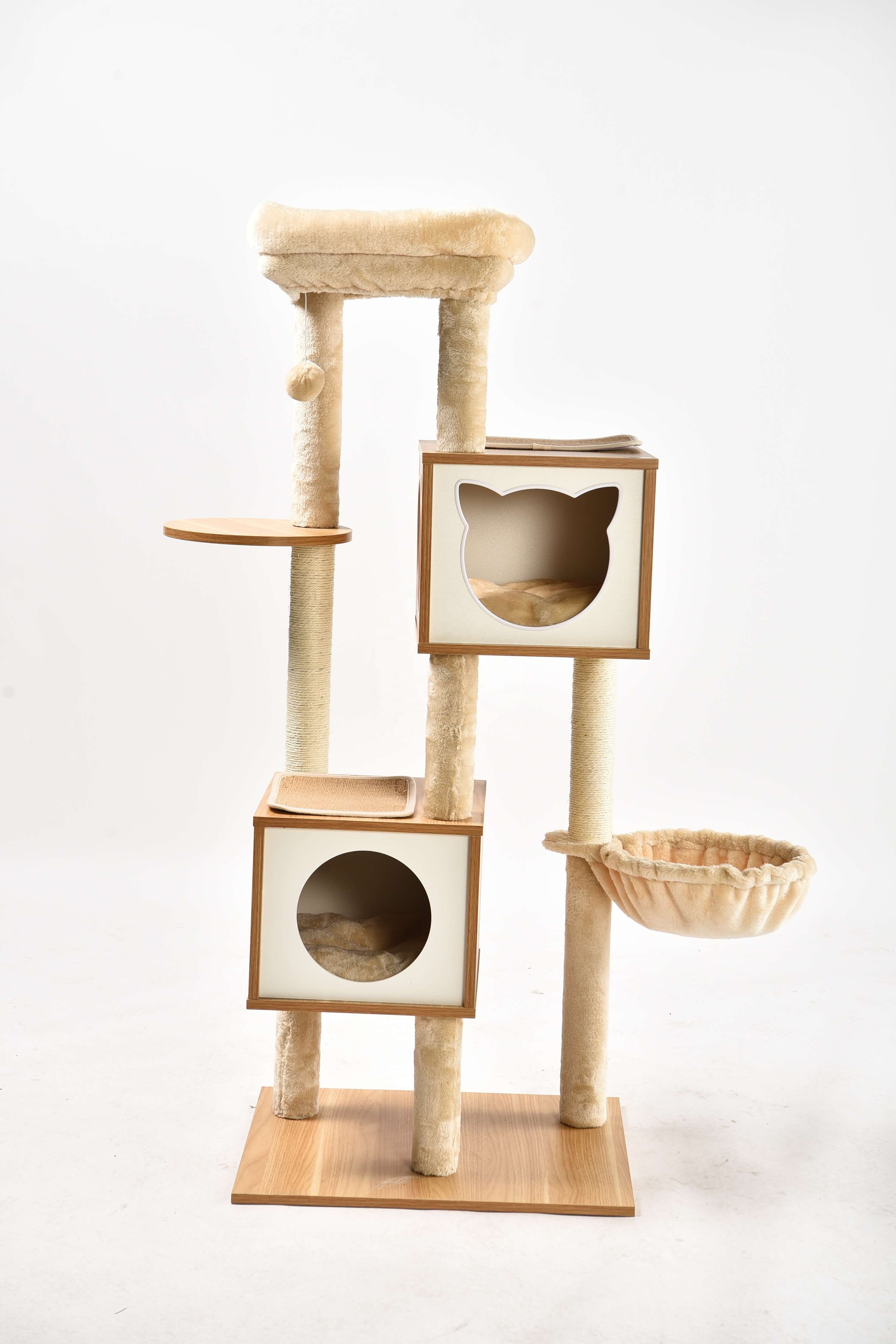 Cat Sleeping Condo Paw Scratch Post Luxury Huge Elegant Wooden Multi-Level Cat Tower Tree