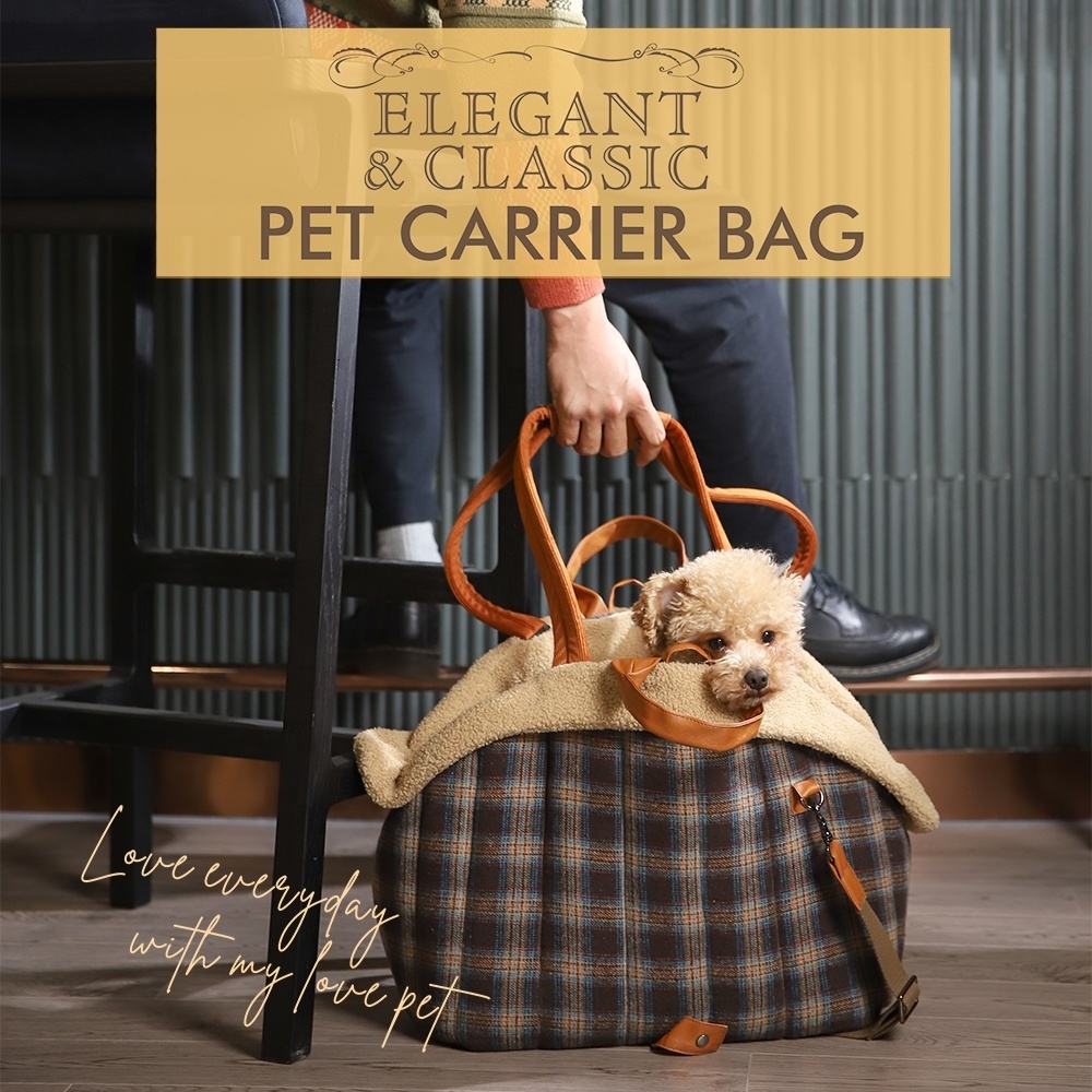 Autumn Winter Warm Classic Plaid Pattern Double Layer Carrying Cat Dog Tote Bag Pet Carrier Bag