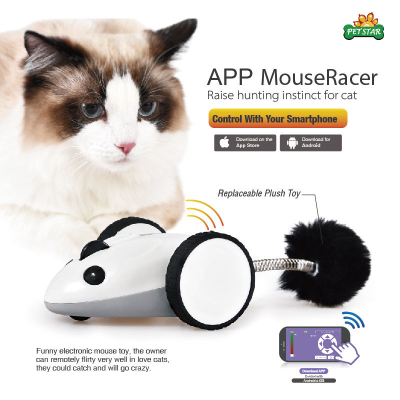 Petstar New Smart Interactive Funny Electronic Pet Mice APP Remote Control Racer Mouse Cat Toy