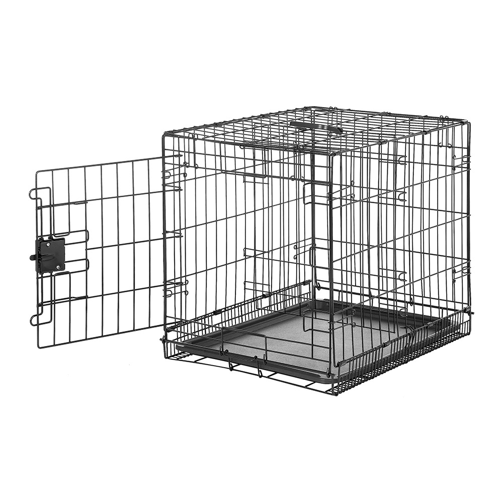 Vietnam Factory Production Double Door Built-in Tray Black Foldable Metal Wire Pet Cage Dog Crate