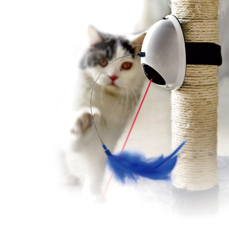 Interactive Electronic Laser Cat Toy, Removable Cat Electronic Rotating Feather Toys Pet Funny Stick Cat Teaser