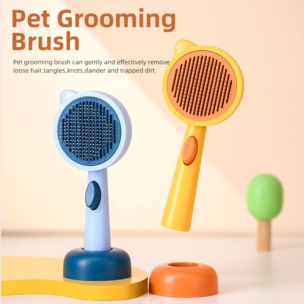 One-click Pet Remove Shedding Hair Tool Self-Cleaning Slicker Brush Comb Dog Cat Grooming Brush