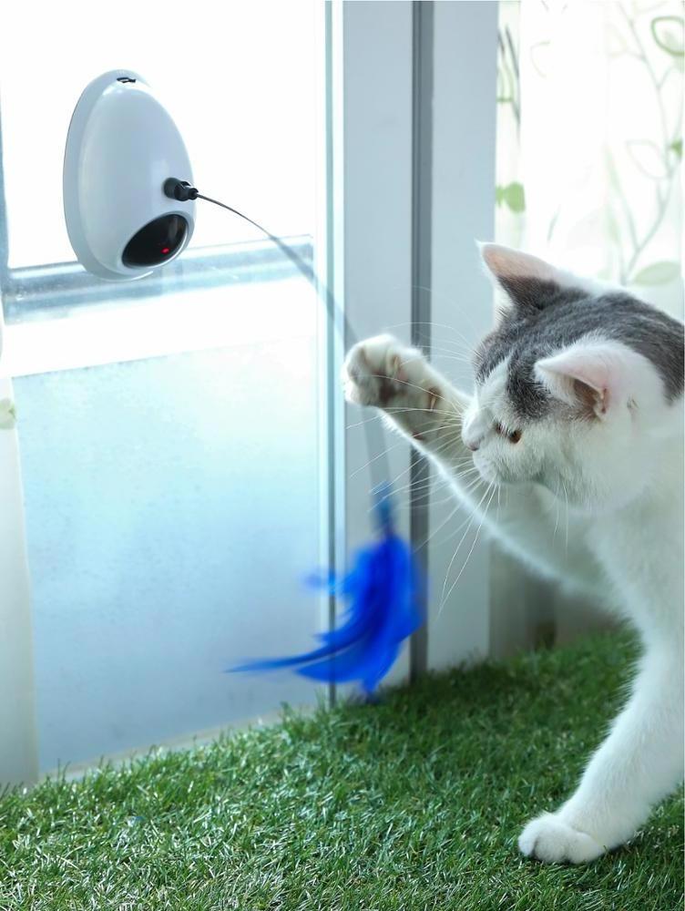 Interactive Electronic Laser Cat Toy, Removable Cat Electronic Rotating Feather Toys Pet Funny Stick Cat Teaser