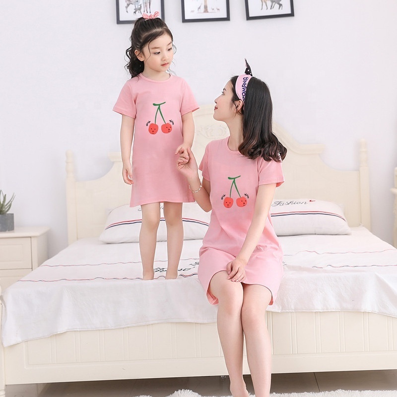 Attractive price new type summer short sleeve cute cotton sleepwear cartoon kids Parent-child pajamas