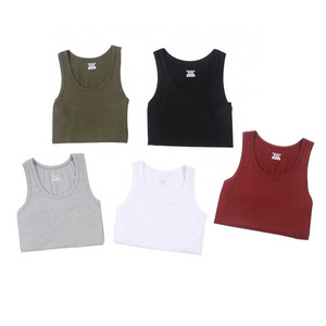 Newest design cheap organic ribbed pure cotton sports fitness tank top vest for men 2021