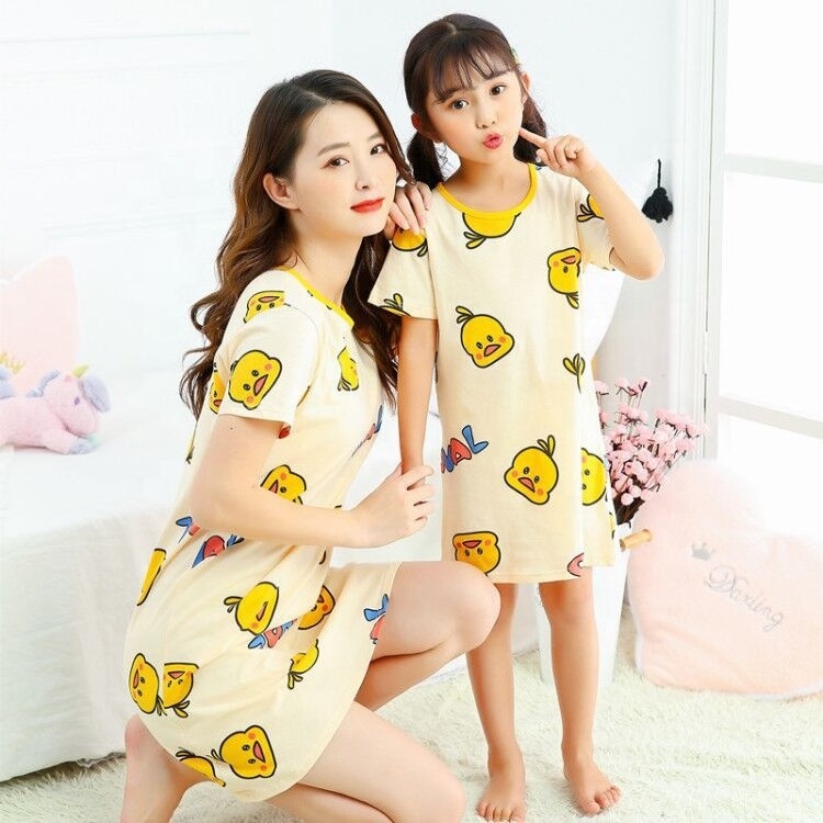 Attractive price new type summer short sleeve cute cotton sleepwear cartoon kids Parent-child pajamas