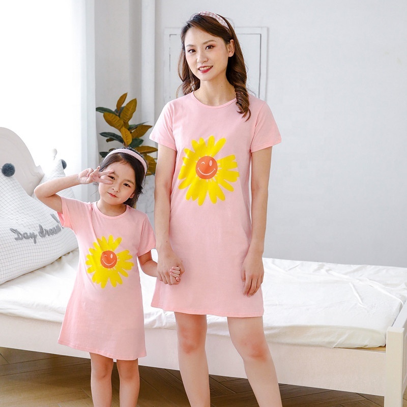 Attractive price new type summer short sleeve cute cotton sleepwear cartoon kids Parent-child pajamas