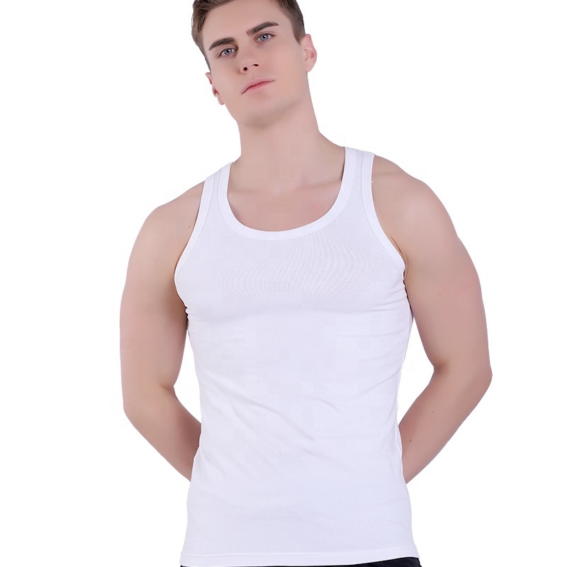 Newest design cheap organic ribbed pure cotton sports fitness tank top vest for men 2021