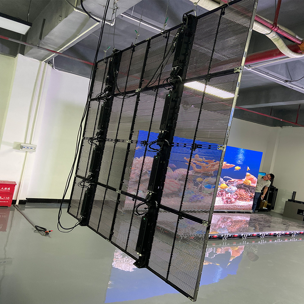 Hongwei P2.8 P3.91 Ice Curtain Glass Video Wall Panel Clear Window Shop Advertising Led Mesh Display Transparent Led Screen