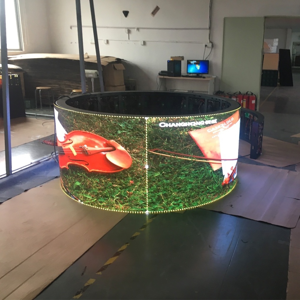 Curve pop up circle led tv screen display on building P2.5 panel round led flexible display