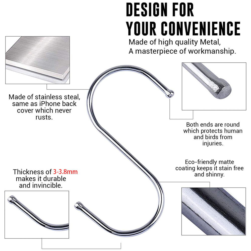 S-shaped Hook Hanger Stainless Steel Hanging Hooks Kitchen Bathroom Clothing S-shaped Racks Multifunctional Metal Hanging Hooks