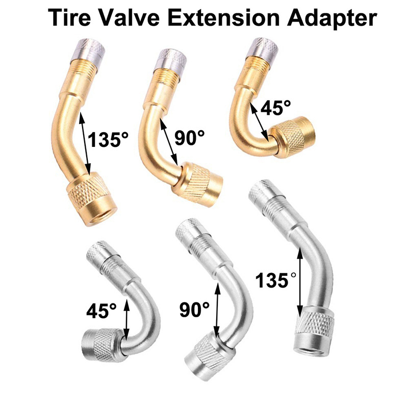 Air Tyre Valve Stem Extension Adapter Tire Repair Tool for Car Truck Motorcycle Bicycle Accessories 45 90 135 Degree Brass