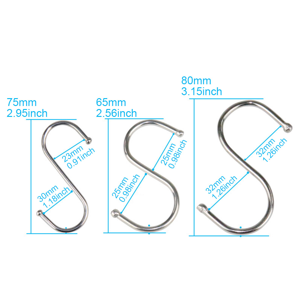 S-shaped Hook Hanger Stainless Steel Hanging Hooks Kitchen Bathroom Clothing S-shaped Racks Multifunctional Metal Hanging Hooks