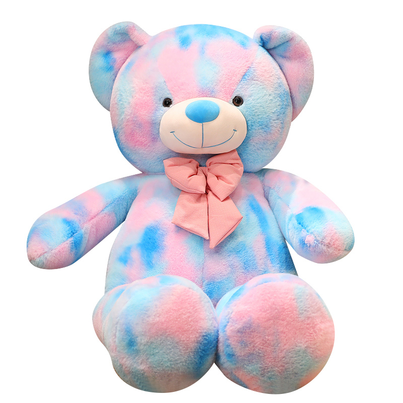 New Checkered Bow Plush Teddy Bear 60Cm Blue And Pink Teddy Plush Classical Custom Stuffed Plush Baby Doll Toy For Baby Kids