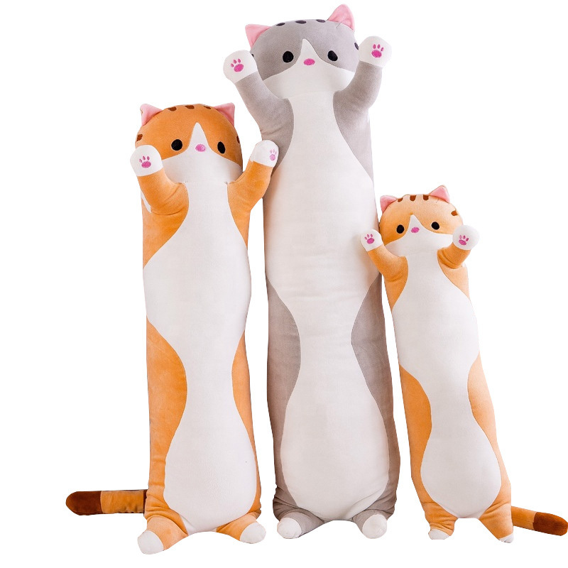 Big Sizes Stuffed Animal Toys Cute Cat Plushie Sofa Cushion Home Decoration Soft Long Body Cat Shape Hugging Plush Pillows