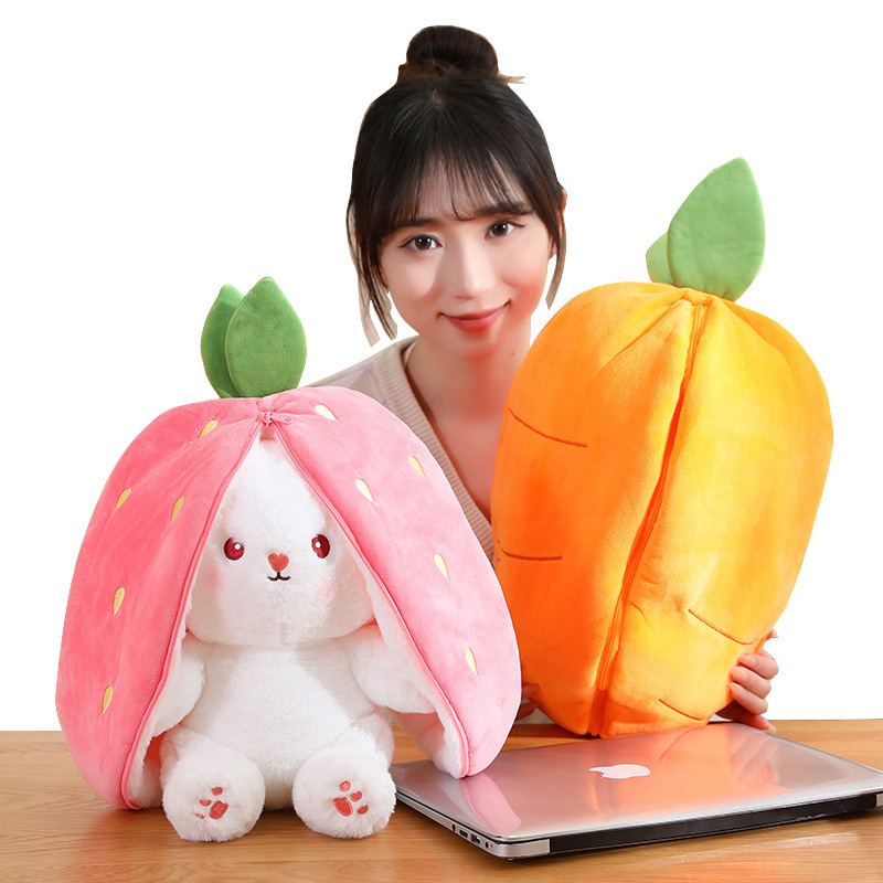 Cute Transformed Pink Strawberry Rabbit Plush Toy Carrot Rabbit Plush Doll White Bunny Transformed Into Fruit Bunny Stuffed Doll