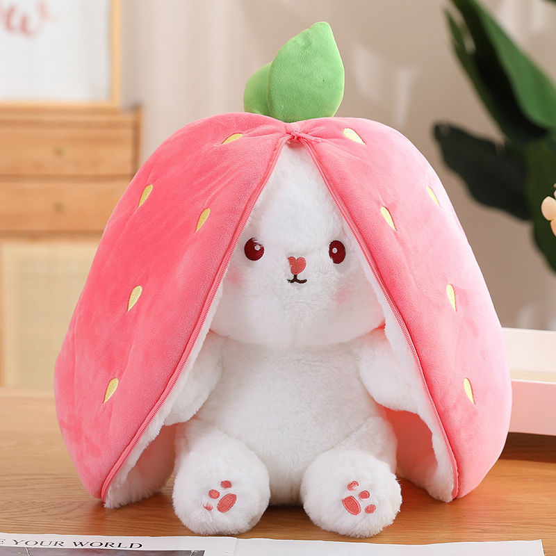 Cute Transformed Pink Strawberry Rabbit Plush Toy Carrot Rabbit Plush Doll White Bunny Transformed Into Fruit Bunny Stuffed Doll