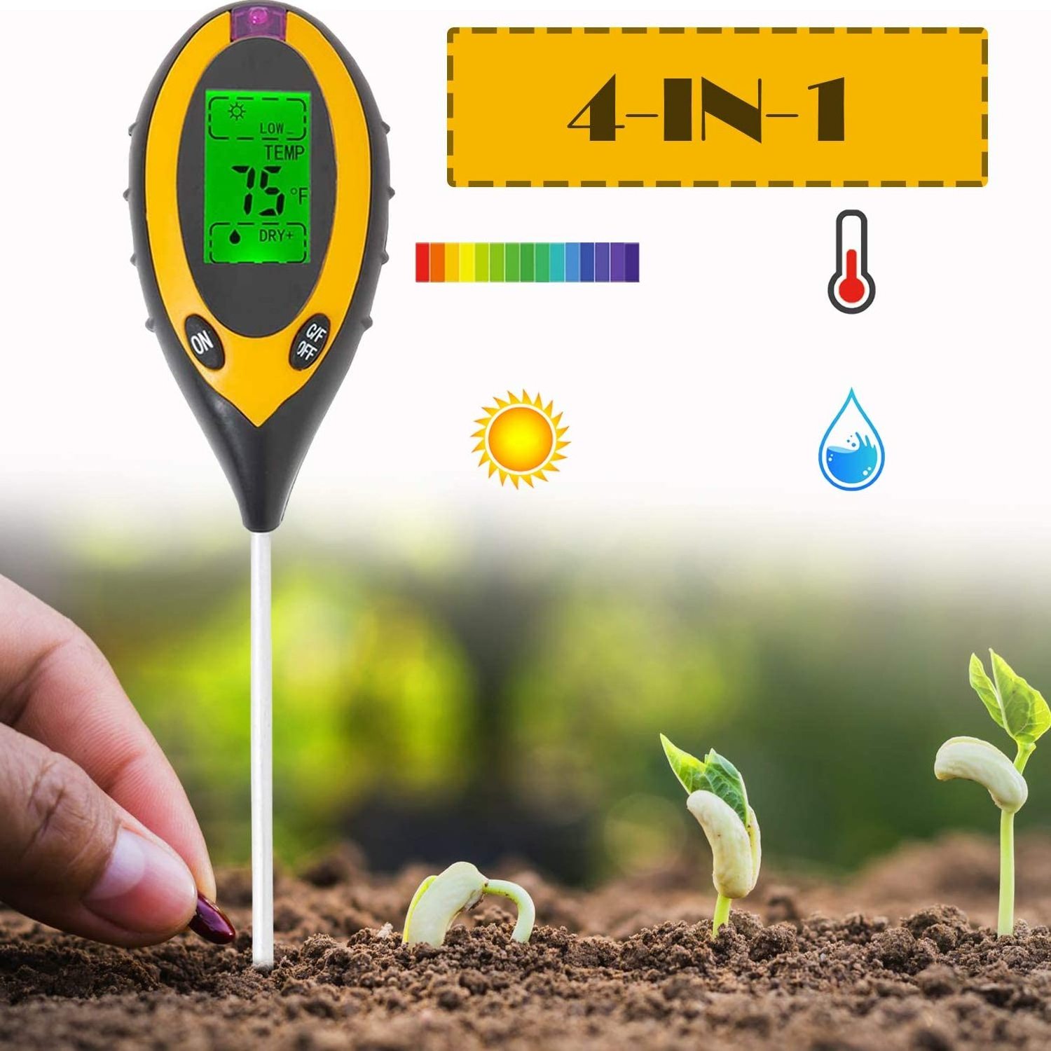 Moisture Meter For Plants Soil Analyzer 4 in 1 With Sunlight Detect Flower Ph Meter Digital Humidity Sensor