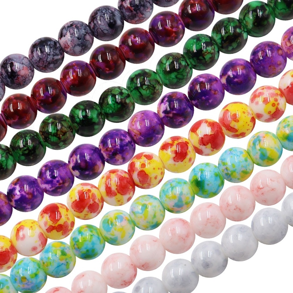 Wholesale 10mm Stock Floral round Glass Beads Loose Crystal Lampwork Jewelry Making Beads 8mm Size for Decoration