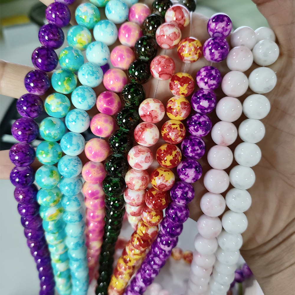 Wholesale 10mm Stock Floral round Glass Beads Loose Crystal Lampwork Jewelry Making Beads 8mm Size for Decoration