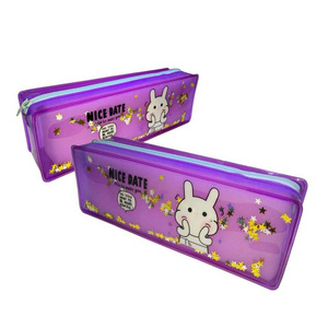 customised clear PVC  liquid filled glitter pencil bag case