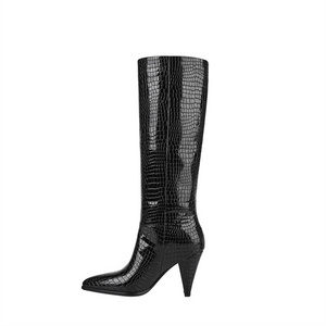 Knee High Chunky Boots Black Crocodile Block Heel Long Tall Boot Ladies Winter Shoes 2024